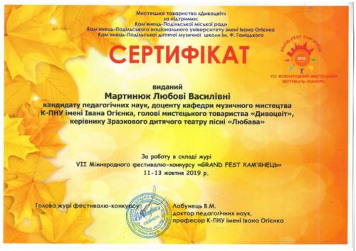 Сертифікат за роботу у складі журі